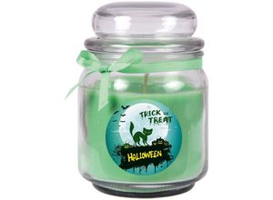 4059222024390 - Hs Candle - Halloween Duftkerze im Bonbonglas - viele Motive zur Auswahl Ideale Herbstdeko - Grün