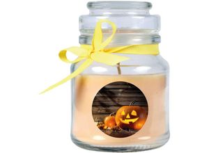 4059222024536 - Hs Candle - Halloween Duftkerze im Bonbonglas - viele Motive zur Auswahl Ideale Herbstdeko - Beige