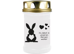 4059222028138 - Gedenkkerze für Haustiere mit Motiv Tier - Grabkerze ( Brenndauer ca 48h ) Motiv Hase in vielen Varianten - Weiß