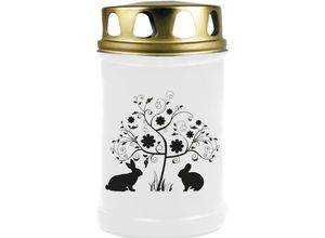 4059222028152 - Hs Candle - Gedenkkerze für Haustiere mit Motiv Tier - Grabkerze ( Brenndauer ca 48h ) Motiv Hase & Kaninchen in vielen Varianten - Weiß