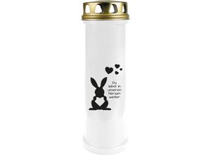 4059222028237 - Hs Candle - Gedenkkerze für Haustiere mit Motiv Tier - Grabkerze ( Brenndauer ca 100h ) Motiv Hase in vielen Varianten - Weiß