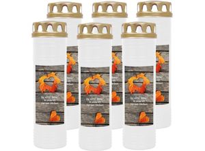 4059222037642 - Hs Candle - Grabkerze Grablicht - 6er Pack - ( Laub Herz ) - ca 100h   4 Tage Brenndauer je Kerze ( 25cm ø 7cm ) - viele versch Deisgns - Laub Herz