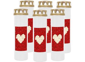 4059222037673 - Hs Candle - Grabkerze Grablicht - 6er Pack - ( Rose Herz ) - ca 100h   4 Tage Brenndauer je Kerze ( 25cm ø 7cm ) - viele versch Deisgns - Rose Herz