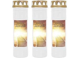 4059222037734 - Hs Candle - Grabkerze Grablicht - 3er Pack - mit Motiv ( Himmelstreppe ) - ca 170h   7 Tage Brenndauer je Kerze ( 26cm ø 7cm ) - viele versch