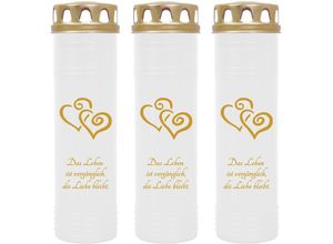 4059222037802 - Hs Candle - Grabkerze Grablicht - 3er Pack - mit Motiv ( 2 Herzen Gold ) - ca 170h   7 Tage Brenndauer je Kerze ( 26cm ø 7cm ) - viele versch