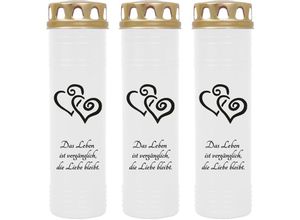 4059222037819 - Hs Candle - Grabkerze Grablicht - 3er Pack - mit Motiv ( 2 Herzen Schwarz ) - ca 170h   7 Tage Brenndauer je Kerze ( 26cm ø 7cm ) - viele versch