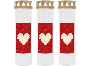 4059222037864 - Hs Candle - Grabkerze Grablicht - 3er Pack - mit Motiv ( Rose Herz ) - ca 170h   7 Tage Brenndauer je Kerze ( 26cm ø 7cm ) - viele versch Deisgns