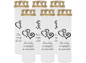 4059222038014 - Hs Candle - Grabkerze Grablicht - 6er Pack - mit Motiv ( 2 Herzen Schwarz ) - ca 170h   7 Tage Brenndauer je Kerze ( 26cm ø 7cm ) - viele versch