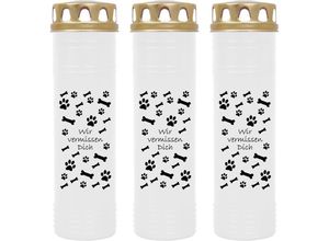 4059222040222 - Hs Candle - Grabkerze Grablicht - 3er Pack mit Motiv ( Hund Knochen ) - ca 100h   4 Tage Brenndauer je Kerze ( 25cm ø 7cm ) - viele versch Deisgns