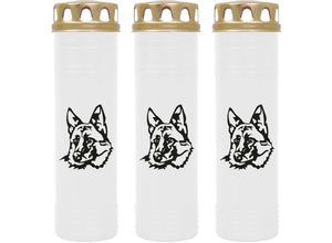 4059222040253 - Grabkerze Grablicht - 3er Pack mit Motiv ( Hund Schäferhund ) - ca 100h   4 Tage Brenndauer je Kerze ( 25cm ø 7cm ) - viele versch Deisgns - Hund