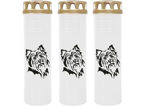 4059222040277 - Hs Candle - Grabkerze Grablicht - 3er Pack mit Motiv ( Hund Terrier ) - ca 100h   4 Tage Brenndauer je Kerze ( 25cm ø 7cm ) - viele versch Deisgns