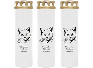 4059222040352 - Grabkerze Grablicht - 3er Pack mit Motiv ( Katze Kopf ) - ca 100h   4 Tage Brenndauer je Kerze ( 25cm ø 7cm ) - viele versch Deisgns - Katze Kopf