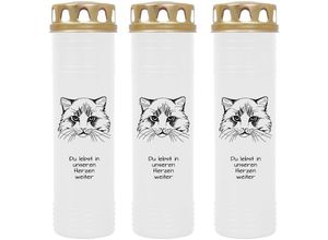 4059222040369 - Grabkerze Grablicht - 3er Pack mit Motiv ( Katze Kopf 1 ) - ca 100h   4 Tage Brenndauer je Kerze ( 25cm ø 7cm ) - viele versch Deisgns - Katze Kopf