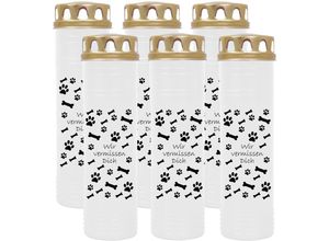 4059222040420 - Hs Candle - Grabkerze Grablicht - 6er Pack mit Motiv ( Hund Knochen ) - ca 100h   4 Tage Brenndauer je Kerze ( 25cm ø 7cm ) - viele versch Deisgns