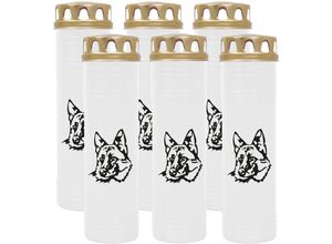 4059222040451 - Grabkerze Grablicht - 6er Pack mit Motiv ( Hund Schäferhund ) - ca 100h   4 Tage Brenndauer je Kerze ( 25cm ø 7cm ) - viele versch Deisgns - Hund