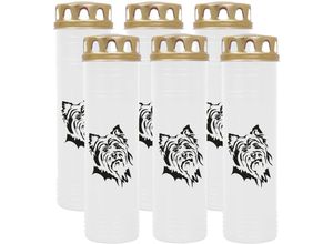 4059222040475 - Hs Candle - Grabkerze Grablicht - 6er Pack mit Motiv ( Hund Terrier ) - ca 100h   4 Tage Brenndauer je Kerze ( 25cm ø 7cm ) - viele versch Deisgns