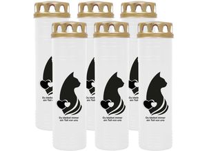 4059222040512 - Hs Candle - Grabkerze Grablicht - 6er Pack mit Motiv ( Katze ) - ca 100h   4 Tage Brenndauer je Kerze ( 25cm ø 7cm ) - viele versch Deisgns - Katze