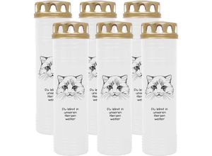 4059222040567 - Grabkerze Grablicht - 6er Pack mit Motiv ( Katze Kopf 1 ) - ca 100h   4 Tage Brenndauer je Kerze ( 25cm ø 7cm ) - viele versch Deisgns - Katze Kopf