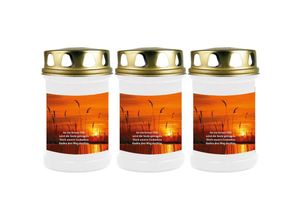 4059222042417 - Grabkerze Grablicht - 3er Pack - ( Sonnenuntergang ) - ca 48h   2 Tage Brenndauer je Kerze ( 145cm ø 7cm ) - versch Designs - Sonnenuntergang