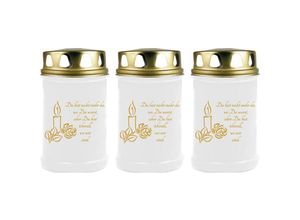 4059222042479 - Hs Candle - Grabkerze Grablicht - 3er Pack - ( Kerze Gold ) - ca 48h   2 Tage Brenndauer je Kerze ( 145cm ø 7cm ) - versch Designs - Kerze ( Gold )