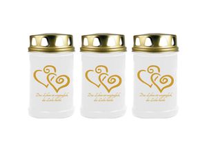 4059222042516 - Hs Candle - Grabkerze Grablicht - 3er Pack - ( 2 Herzen Gold ) - ca 48h   2 Tage Brenndauer je Kerze ( 145cm ø 7cm ) - versch Designs - 2 Herzen (