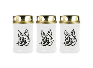 4059222042813 - Hs Candle - Grabkerze Grablicht - 3er Pack - ( Hund Schäferhund ) - ca 48h   2 Tage Brenndauer je Kerze ( 145cm ø 7cm ) - viele versch Designs