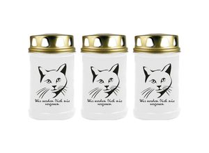 4059222042912 - Hs Candle - Grabkerze Grablicht - 3er Pack - ( Katze Kopf ) - ca 48h   2 Tage Brenndauer je Kerze ( 145cm ø 7cm ) - viele versch Designs - Katze