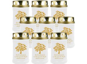 4059222043247 - Hs Candle - Grabkerze Grablicht - 9er Pack - ( Baum Gold ) - ca 48h   2 Tage Brenndauer je Kerze ( 145cm ø 7cm ) - versch Designs - Baum ( Gold )