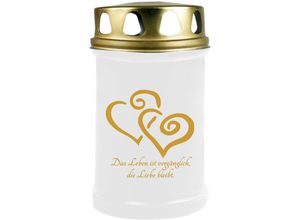 4059222043827 - Hs Candle - Grabkerze Grablicht ( 2 Herzen Gold ) - ca 40h Brenndauer je Kerze ( 145cm ø 7cm ) - viele verschiedene Designs - 2 Herzen ( Gold )