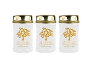 4059222043964 - Hs Candle - Grabkerze Grablicht - 3er Pack - ( Baum Gold ) - ca 40h Brenndauer je Kerze ( 145cm ø 7cm ) - viele verschiedene Designs - Baum ( Gold )