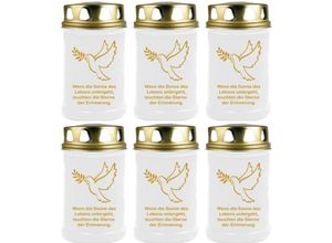 4059222044145 - Hs Candle - Grabkerze Grablicht - 6er Pack - ( Taube Gold ) - ca 40h Brenndauer je Kerze ( 145cm ø 7cm ) - viele verschiedene Designs - Taube (