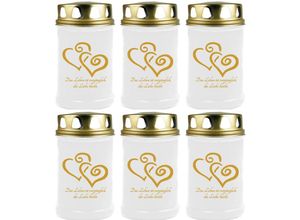 4059222044220 - Hs Candle - Grabkerze Grablicht - 6er Pack - ( 2 Herzen Gold ) - ca 40h Brenndauer je Kerze ( 145cm ø 7cm ) - viele verschiedene Designs - 2 Herzen