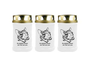 4059222044442 - Hs Candle - Grabkerze Grablicht - 3er Pack - ( Katze Kopf 2 ) - ca 48h   2 Tage Brenndauer je Kerze ( 145cm ø 7cm ) - viele versch Designs - Katze