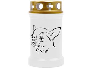 4059222044480 - Hs Candle - Grabkerze Grablicht mit Tier-Motiv ( Hund Chihuahua ) - ca 40h Brenndauer je Kerze ( 12cm ø 6cm ) - viele verschiedene Designs - Hund