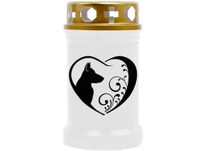 4059222044503 - Hs Candle - Grabkerze Grablicht mit Tier-Motiv ( Hund Herz ) - ca 40h Brenndauer je Kerze ( 12cm ø 6cm ) - viele verschiedene Designs - Hund Herz