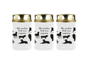 4059222044633 - Grabkerze - 3er Pack - Grablicht mit Tier-Motiv ( Hunde ) - ca 40h Brenndauer je Kerze ( 12cm Ø 6cm ) - viele versch Designs - Hunde