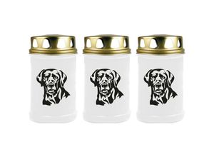 4059222044657 - Grabkerze - 3er Pack - Grablicht mit Tier-Motiv ( Hund Labrador ) - ca 40h Brenndauer je Kerze ( 12cm Ø 6cm ) - viele versch Designs - Hund Labrador