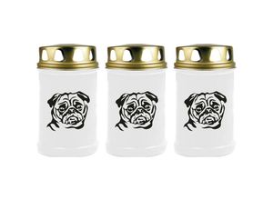 4059222044664 - Grabkerze - 3er Pack - Grablicht mit Tier-Motiv ( Hund Boxer ) - ca 40h Brenndauer je Kerze ( 12cm ø 6cm ) - viele versch Designs - Hund Boxer