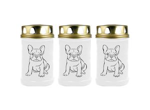 4059222044671 - Hs Candle - Grabkerze - 3er Pack - Grablicht mit Tier-Motiv ( Hund Bulldogge ) - ca 40h Brenndauer je Kerze ( 12cm ø 6cm ) - viele versch Designs