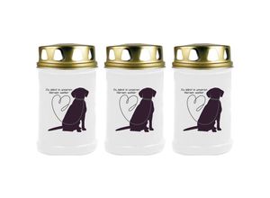 4059222044695 - Grabkerze - 3er Pack - Grablicht mit Tier-Motiv ( Hund Leine ) - ca 40h Brenndauer je Kerze ( 12cm Ø 6cm ) - viele versch Designs - Hund Leine