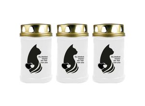 4059222044732 - Hs Candle - Grabkerze - 3er Pack - Grablicht mit Tier-Motiv ( Katze ) - ca 40h Brenndauer je Kerze ( 12cm ø 6cm ) - viele versch Designs - Katze