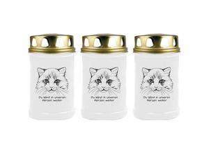 4059222044756 - Grabkerze - 3er Pack - Grablicht mit Tier-Motiv ( Katze Kopf 1 ) - ca 40h Brenndauer je Kerze ( 12cm ø 6cm ) - viele versch Designs - Katze Kopf 1