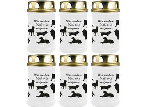 4059222044831 - Hs Candle - Grabkerze - 6er Pack - Grablicht mit Tier-Motiv ( Hunde ) - ca 40h Brenndauer je Kerze ( 12cm ø 6cm ) - viele versch Designs - Hunde