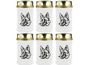 4059222044848 - Hs Candle - Grabkerze - 6er Pack - Grablicht mit Tier-Motiv ( Hund Schäferhund ) - ca 40h Brenndauer je Kerze ( 12cm ø 6cm ) - viele versch Designs