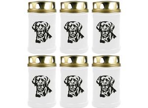 4059222044855 - Grabkerze - 6er Pack - Grablicht mit Tier-Motiv ( Hund Labrador ) - ca 40h Brenndauer je Kerze ( 12cm ø 6cm ) - viele versch Designs - Hund Labrador