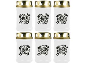 4059222044862 - Grabkerze - 6er Pack - Grablicht mit Tier-Motiv ( Hund Boxer ) - ca 40h Brenndauer je Kerze ( 12cm ø 6cm ) - viele versch Designs - Hund Boxer