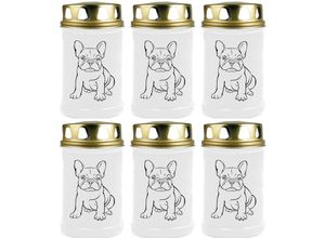 4059222044879 - Hs Candle - Grabkerze - 6er Pack - Grablicht mit Tier-Motiv ( Hund Bulldogge ) - ca 40h Brenndauer je Kerze ( 12cm ø 6cm ) - viele versch Designs