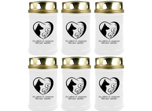 4059222044909 - Hs Candle - Grabkerze - 6er Pack - Grablicht mit Tier-Motiv ( Hund Herz ) - ca 40h Brenndauer je Kerze ( 12cm ø 6cm ) - viele versch Designs - Hund