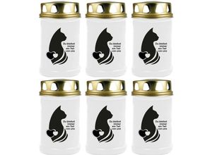 4059222045371 - Hs Candle - Grabkerze - 6er Pack - Grablicht mit Tier-Motiv ( Katze ) - ca 40h Brenndauer je Kerze ( 12cm ø 6cm ) - viele versch Designs - Katze