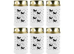 4059222045562 - Hs Candle - Grabkerze - 6er Pack - Grablicht mit Tier-Motiv ( Pferde ) - ca 40h Brenndauer je Kerze ( 12cm ø 6cm ) - viele versch Designs - Pferde